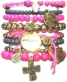 s313　Pop gold bracelet set pink (1)