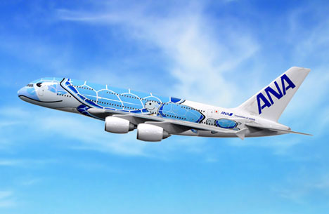 ANAは、空飛ぶウミガメ「FLYING HONU」就航を発表！エアバスA380型機の特別塗装機です。