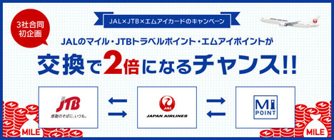 JALは、JALマイル・JTBトラベルポイント・エムアイポイントが交換で2倍になるキャンペーンを開催！