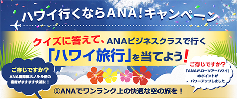 ANAは、ANAビジネスクラスで行くハワイ旅行が当たる「ハワイ行くならANA!キャンペーン」を開催！