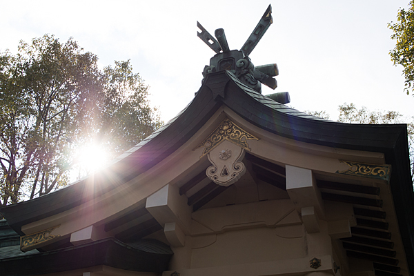 六所神社本殿と太陽